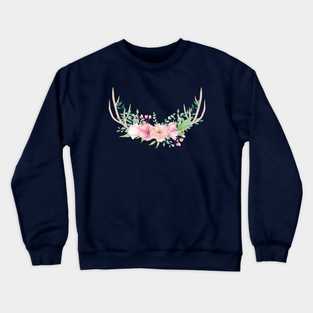 Flowers Deer Antlers Crewneck Sweatshirt by Cation Studio